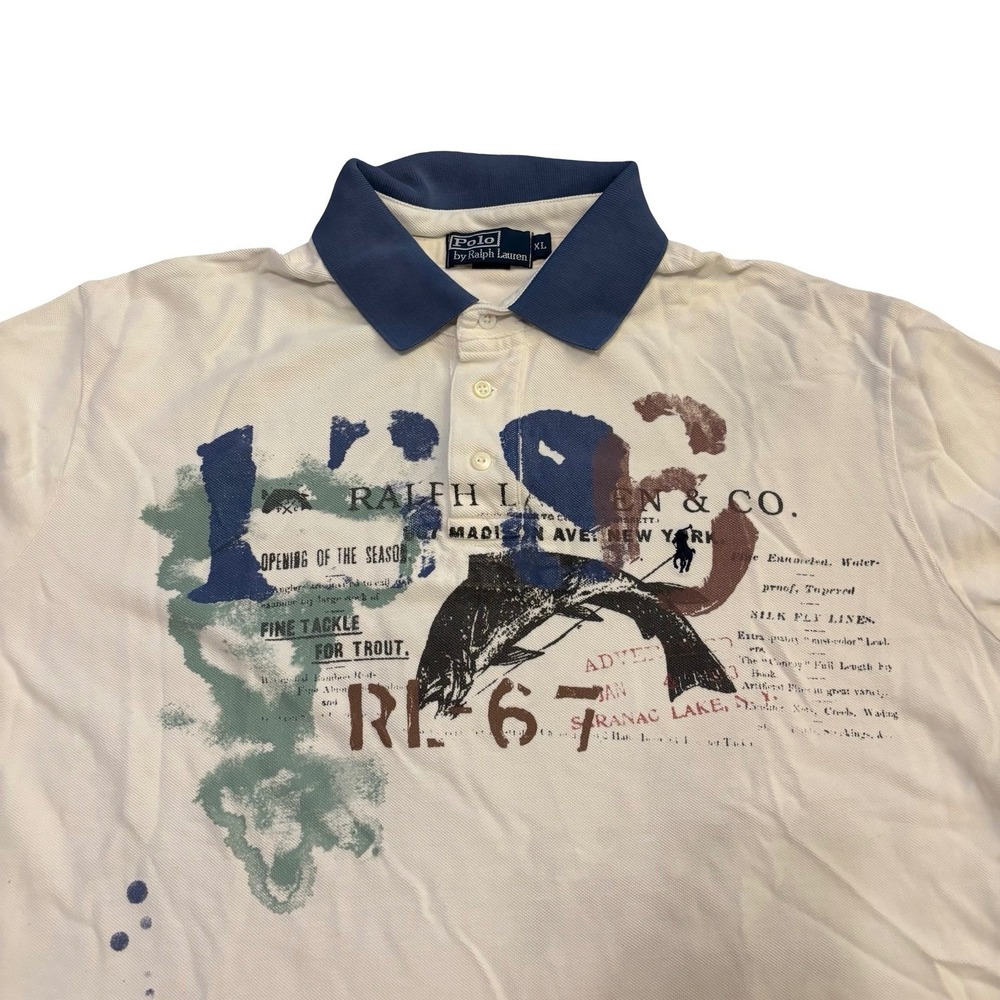Polo Ralph Lauren Mens Fishing Graphic Paint Splatter Polo Shirt White XL - Picture 1 of 7